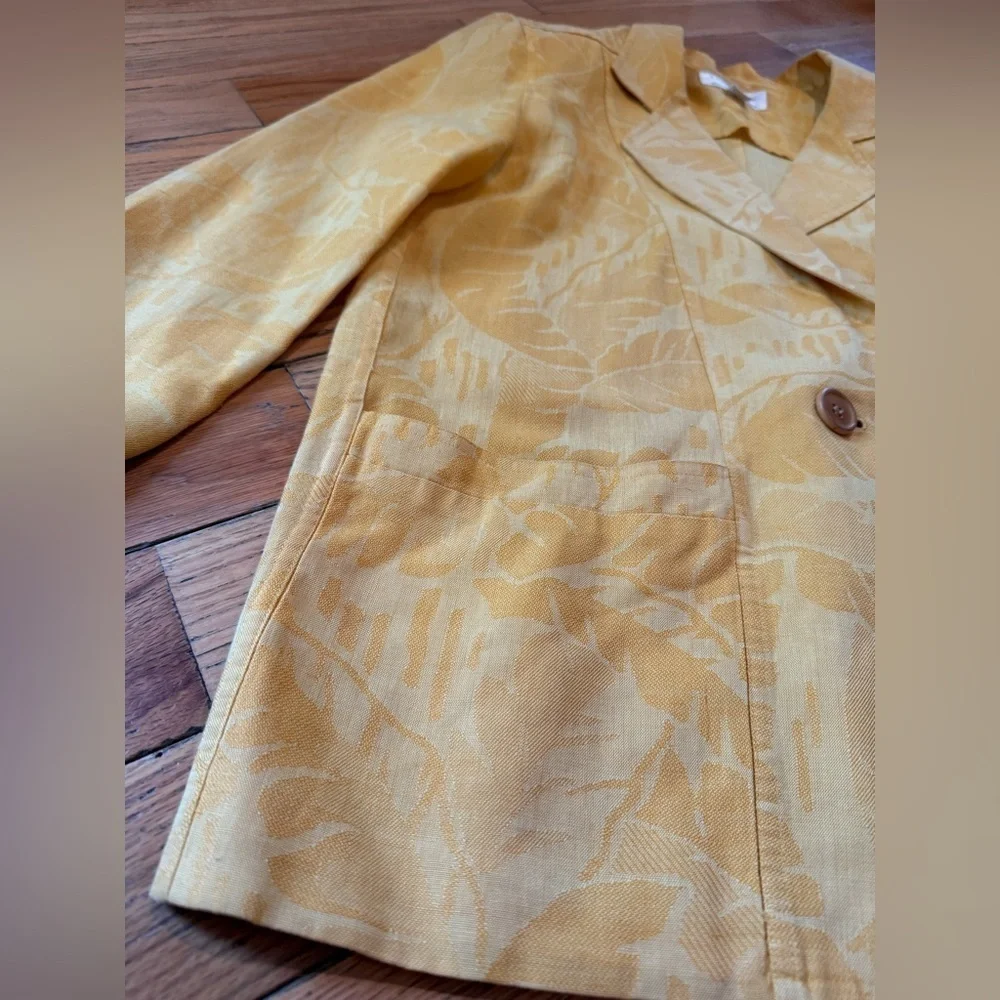 VTG Christian Dior 1 Button Cotton/Linen Yellow Palm Women’s Blazer Size 6 READ